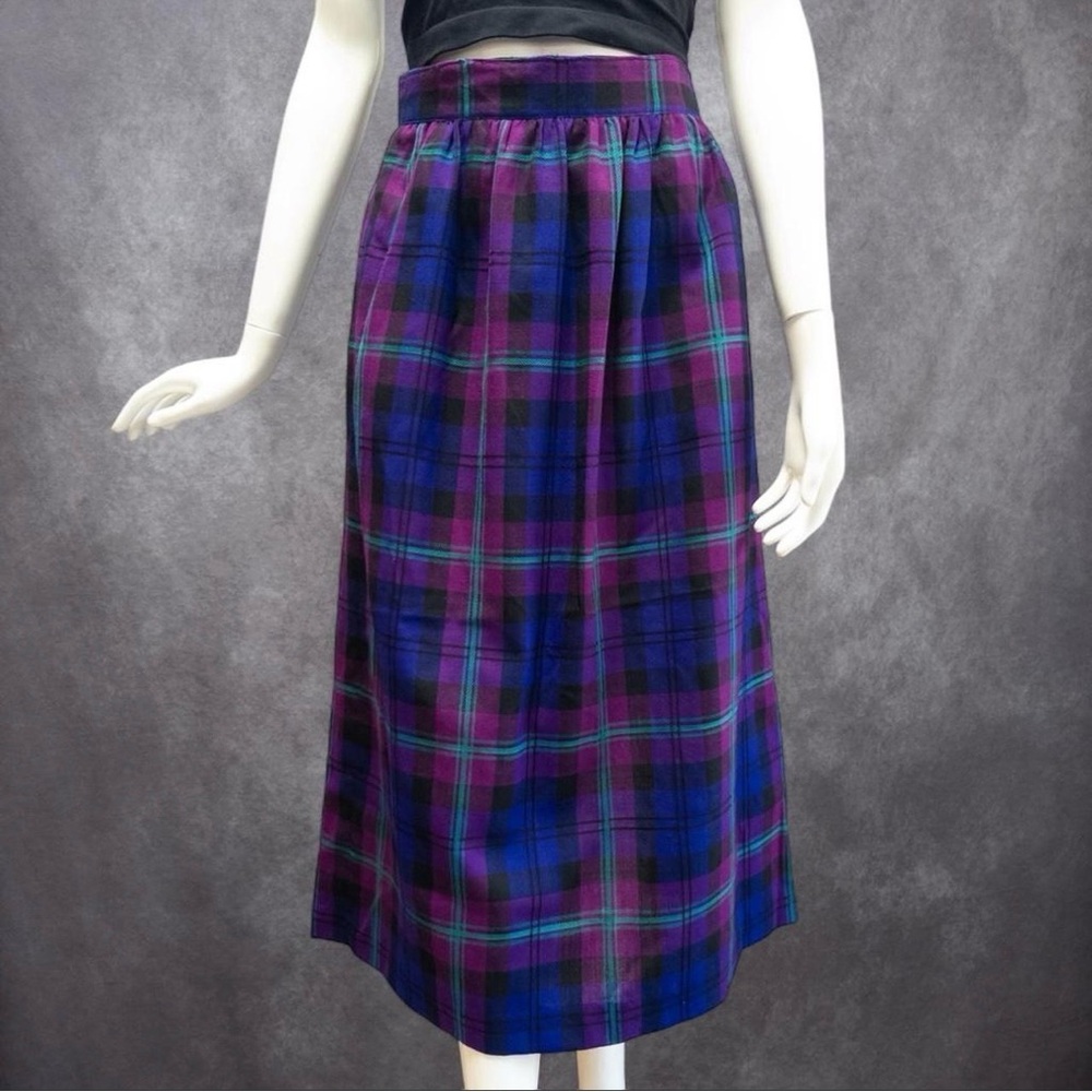 Purple Plaid Midi Skirt - Women's‎ Classic A-Line, waist ~29”